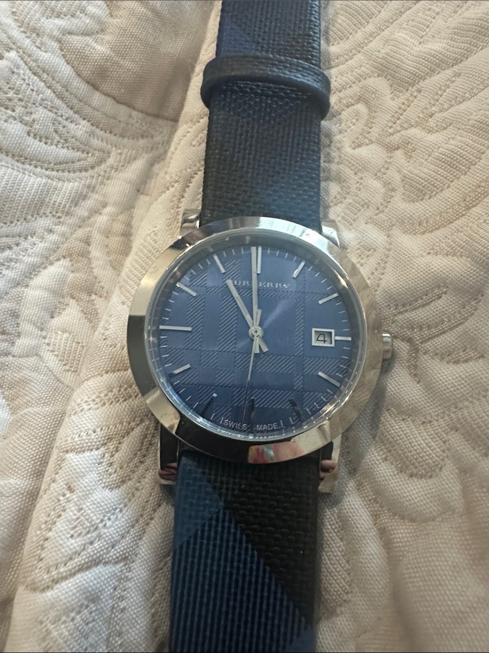 BURBERRY  leather band blue watch- Authentic! Needs battery!
